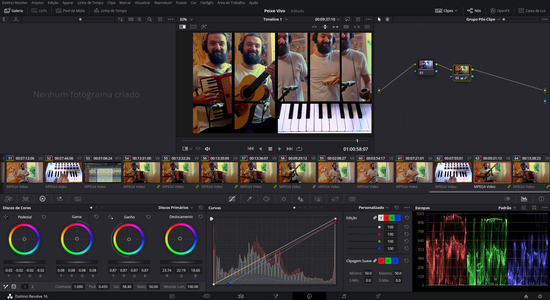 Interface do DaVinci Resolve — color grading